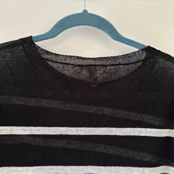 Eileen Fisher Petite Crepe Black White Striped Top Linen Blend Women’s Size PP - Picture 11 of 16